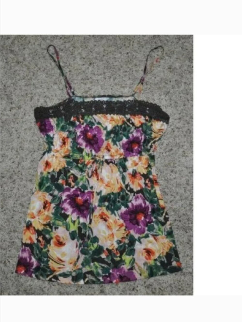Candies Camisole Jr M Multi Color Floral Crochet Trim Rayon Shirt Teen Girls